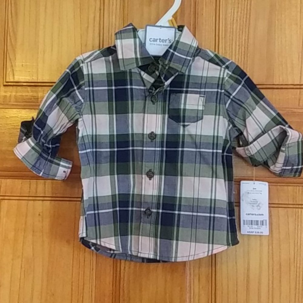 Brand new baby boy plaid button up